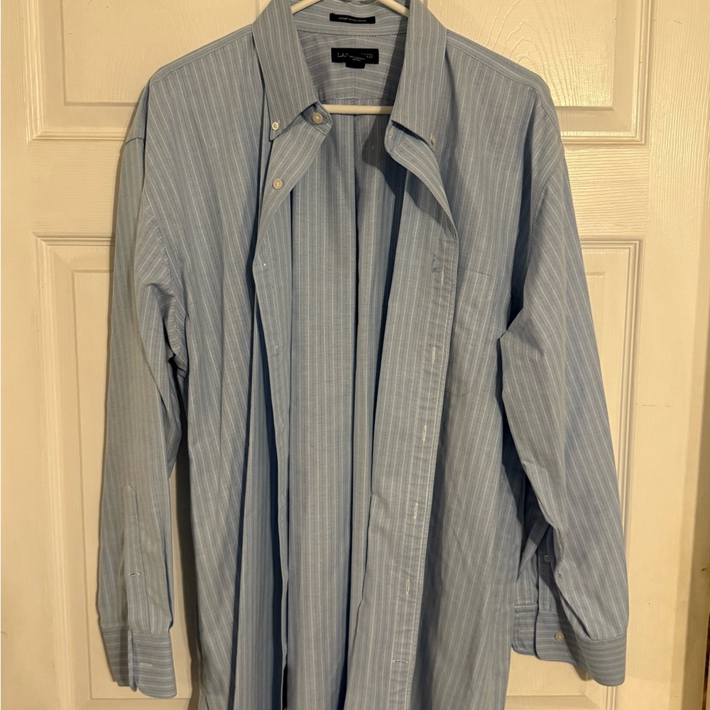 Lands’ End Blue Striped Button-Up Shirt